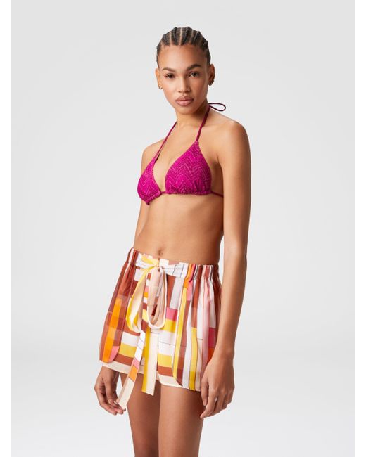 Missoni White Bedruckte Cover-Up-Shorts Aus Seide Mit Gürtel, Damen, Größe