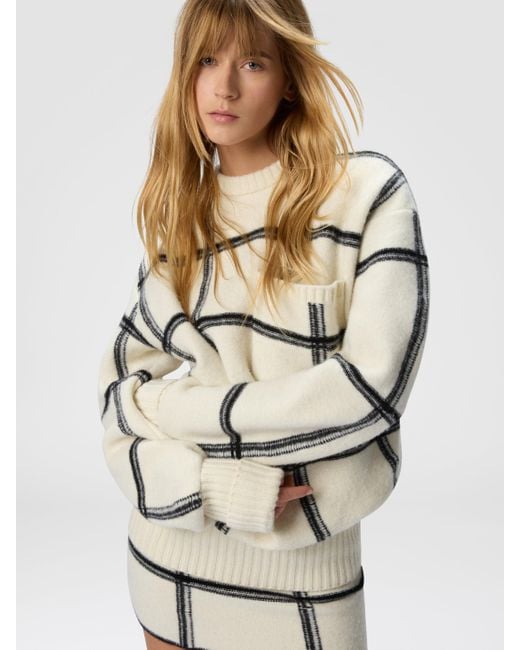 Missoni Natural Oversized Wool Check Crew Neck Sweater