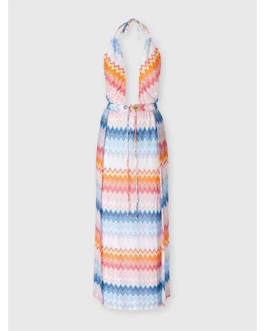 Robe Longue Couvrante En Viscose Mélangée Lamé Zigzag, Femme, Taille Missoni en coloris White