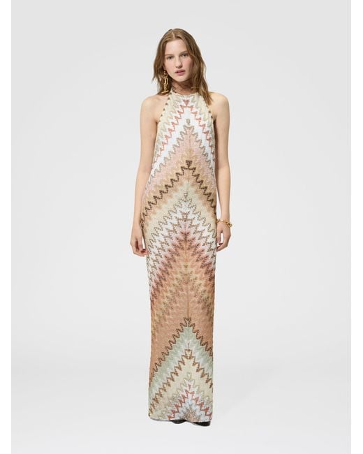 Missoni White Long Dress With Halterneck Neckline
