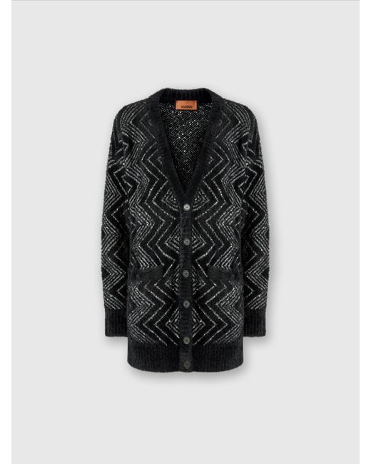 Missoni Black Oversize-Zick-Zack-Cardigan Mit Pailletten, Damen, Schwarz & Silber, Größe