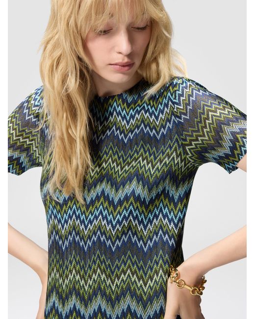 Missoni Green Short-Sleeve Viscose Mini Dress