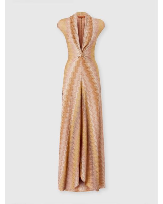 Missoni Natural Viscose Lamé Snake-Pattern Gown With Tie Neckline