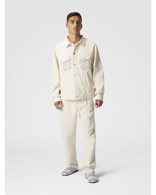 Missoni Natural Denim Jacket With Chevron Knit Inserts for men