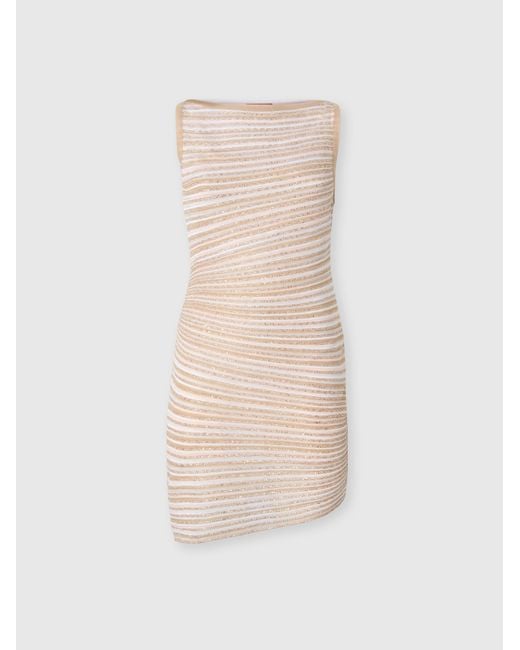 Missoni White Boat Neck Mini Dress With Lamé Stripes