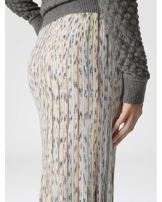 Missoni White Flame Ribbed Viscose Long Skirt With Sequins