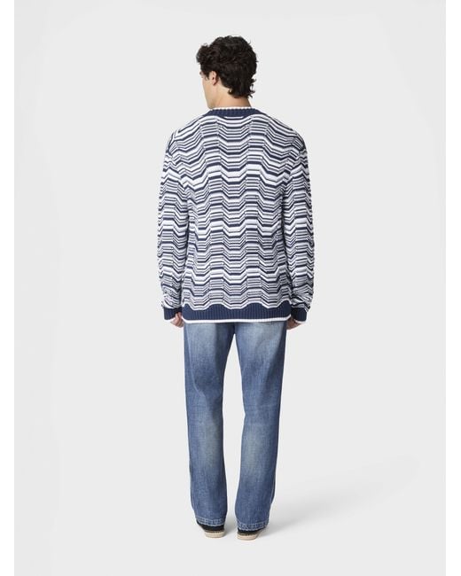 Missoni Blue Cotton-Blend Cardigan With Greek Motif for men