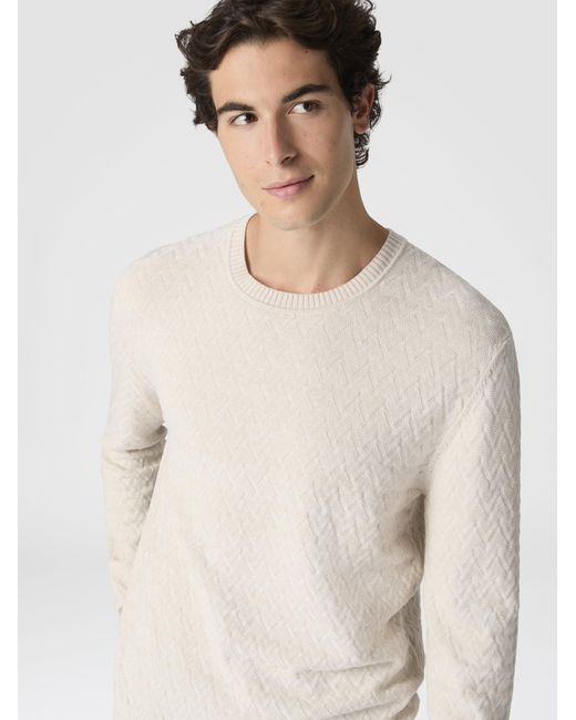 Missoni Natural Crew-Neck Wool And Cotton Pullover With Tone-On-Tone Zigzag Pattern for men