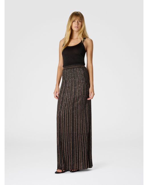 Missoni Brown Langer Rock Mit Lamé-Streifen, Damen, Schwarz & Braun, Größe