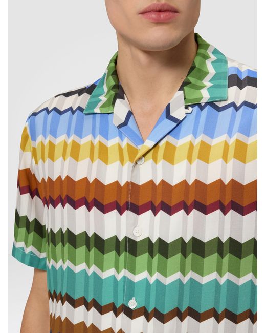 Missoni Gray Zig Zag Viscose Bowling Shirt for men