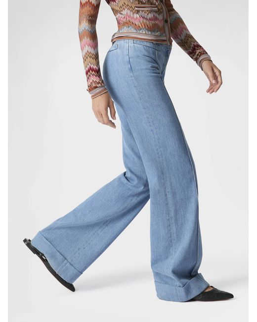 Missoni Blue Denim Flared Trousers With Cuffed Hem And Center Crease