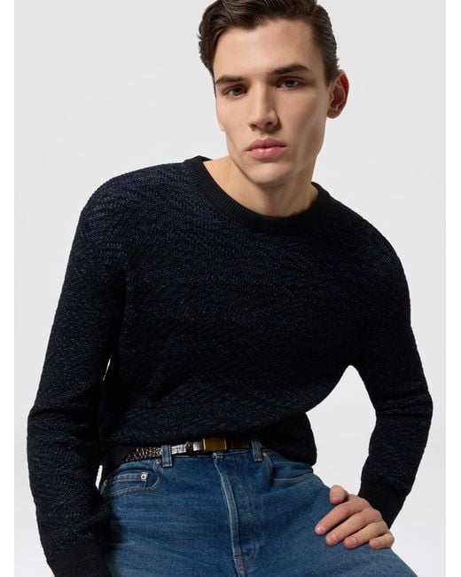 Missoni Blue Wool And Viscose Zig Zag Crewneck Pullover for men