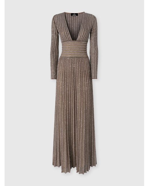 Missoni Natural Long-Sleeve Deep Neckline Maxi Dress
