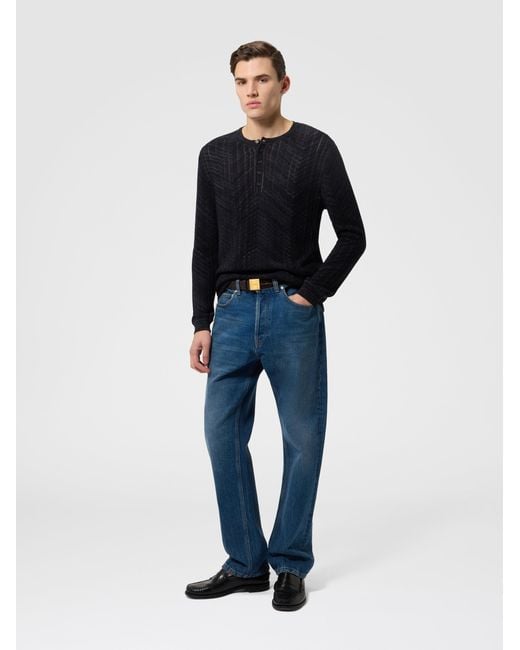 Missoni Blue Long-Sleeve Viscose And Cotton Henley Shirt for men