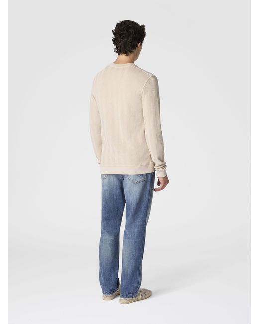 Missoni Natural Crew-Neck Cotton And Viscose Sweatshirt With Tone-On-Tone Zigzag Pattern for men