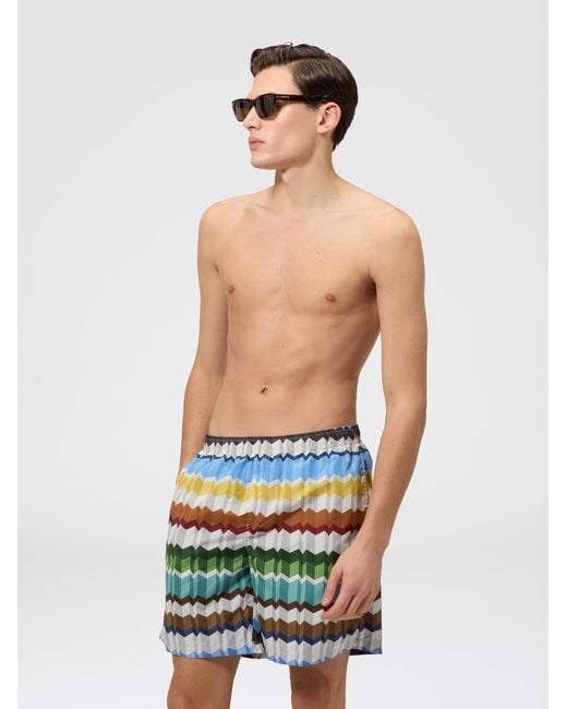 Missoni White Long Printed Swim Shorts With Elastic Waistband for men