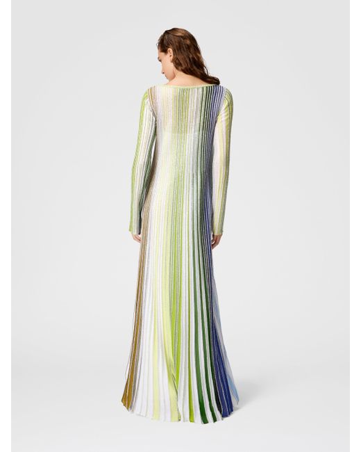 Abito Lungo Parzializzato A Righe Con Paillettes E Maniche Lunghe, Donna, Taglia di Missoni in Multicolor