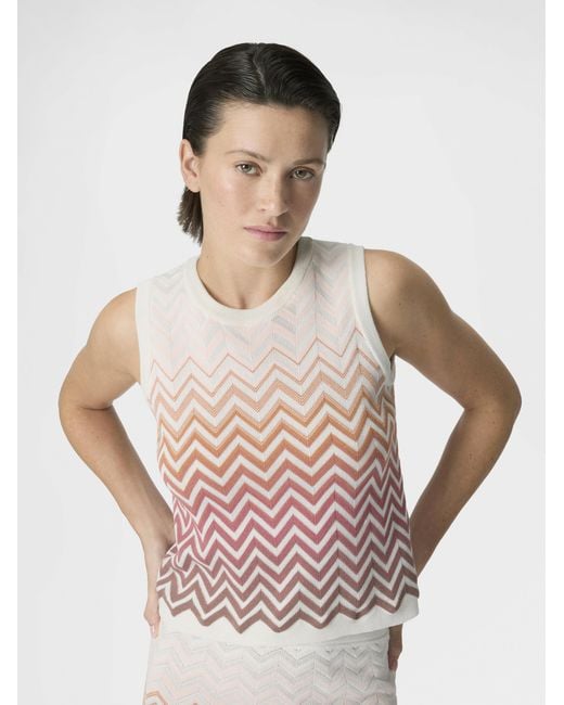 Missoni White Chevron Dégradé Cotton And Viscose Sleeveless Top