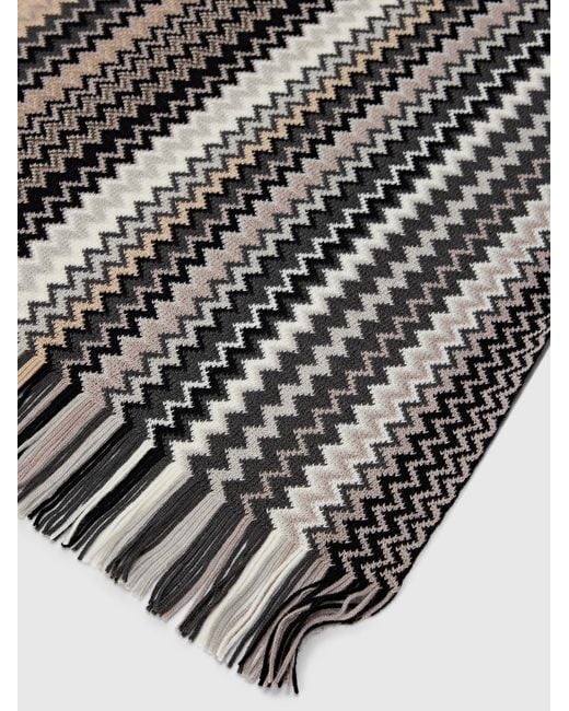 Missoni Black Zigzag Wool-Blend Scarf With Fringes for men