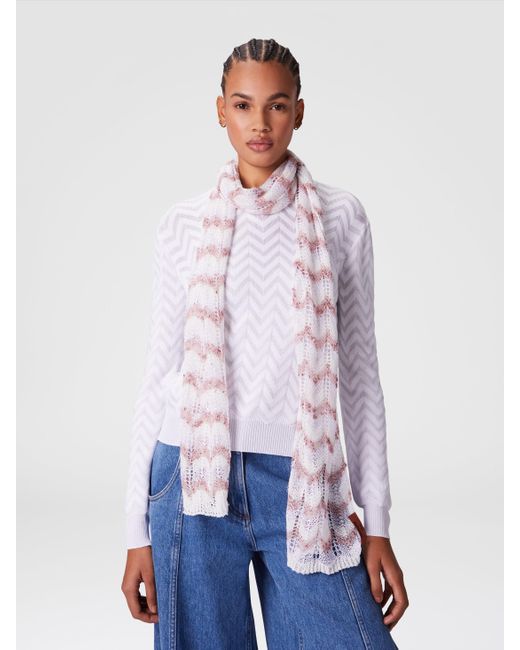 Missoni Pink Knit Scarf With Chevron Pattern