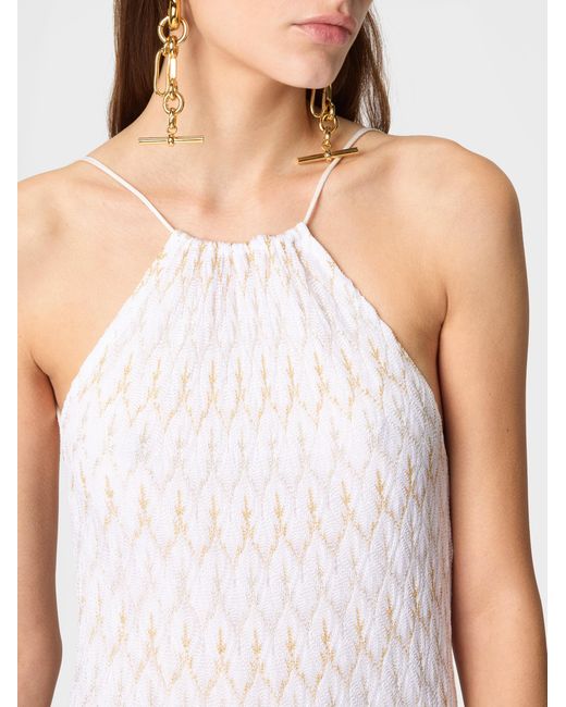 Missoni White Long Dress With Lace Motif And Open Back