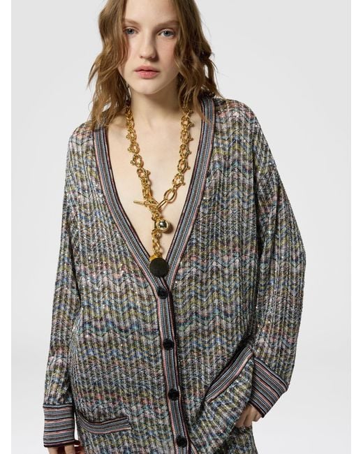 Missoni Gray Oversized Viscose-Blend Cardigan With Sequins