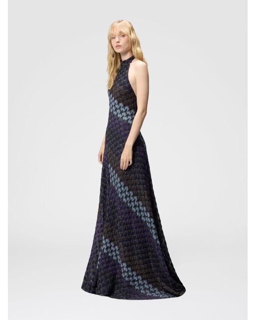 Missoni Blue Long Dress With Halterneck