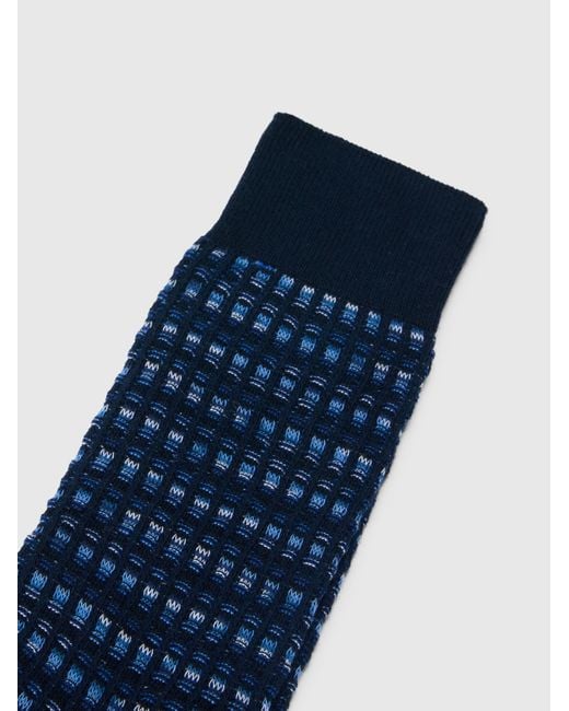 Missoni Blue Mid-Length Cotton-Blend Socks With Check Pattern for men