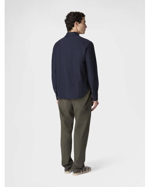 Missoni Blue Cotton Jacquard Shirt With Tone-On-Tone Zigzag Pattern for men