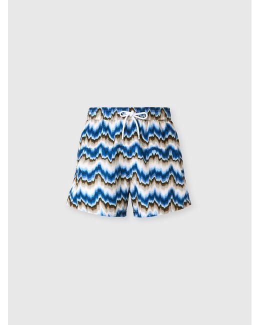 Missoni Blue Printed Swim Shorts With Drawstring Waist for men