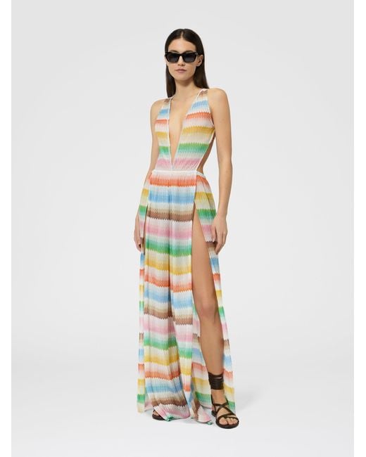 Missoni White Long Dress With Dégradé Zigzag Pattern And Slits