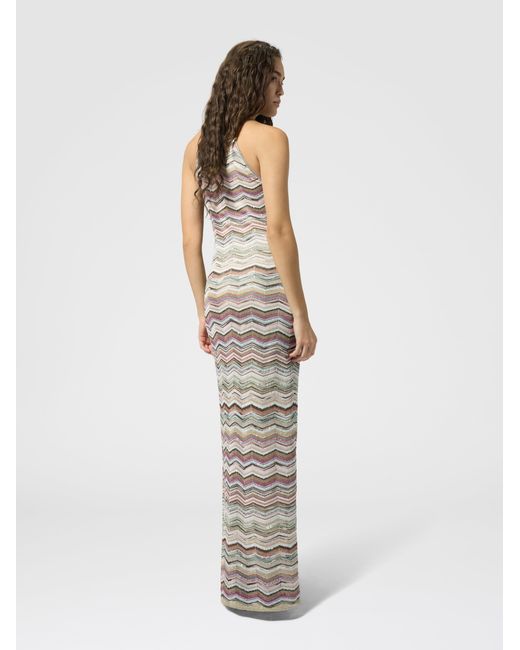 Missoni White Long Dress With Halterneck And Sequins