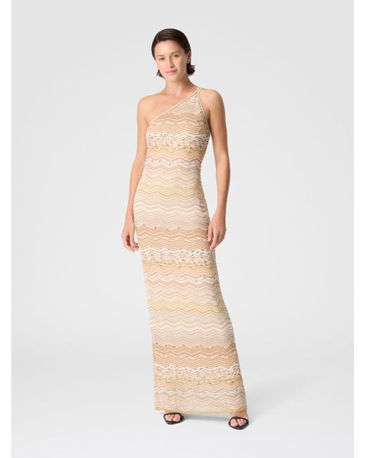 Missoni White Metallic Chevron One-Shoulder Maxi Dress