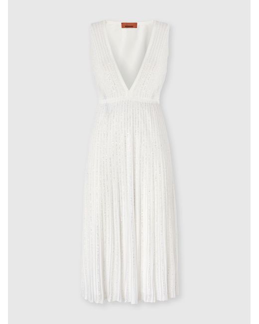 Missoni White Midi Mixed Viscose Lamé Dress With Sequins