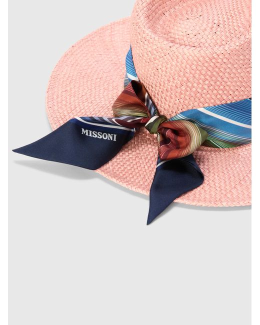 Missoni Pink Straw Hat With Silk Ribbon