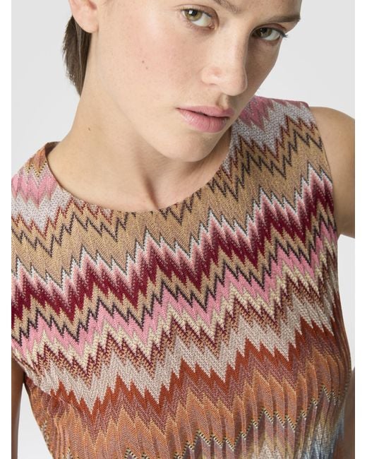 Missoni White Sleeveless Viscose Chevron Mini Dress