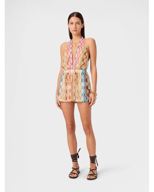 Missoni White Short Jumpsuit With Printed Motif And Contrast Trims