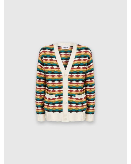 Missoni White Cotton-Blend Cardigan With Wave Pattern And Contrasting Piping for men