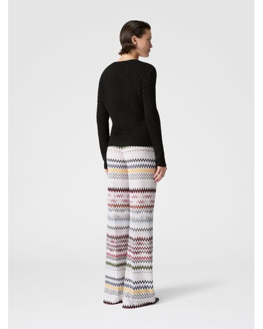 Missoni Black Stretch Chevron Cotton And Viscose Crewneck Sweater
