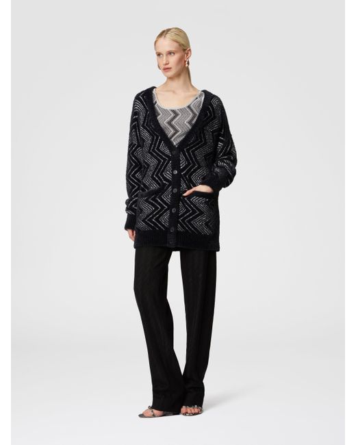 Missoni Black Oversize-Zick-Zack-Cardigan Mit Pailletten, Damen, Schwarz & Silber, Größe