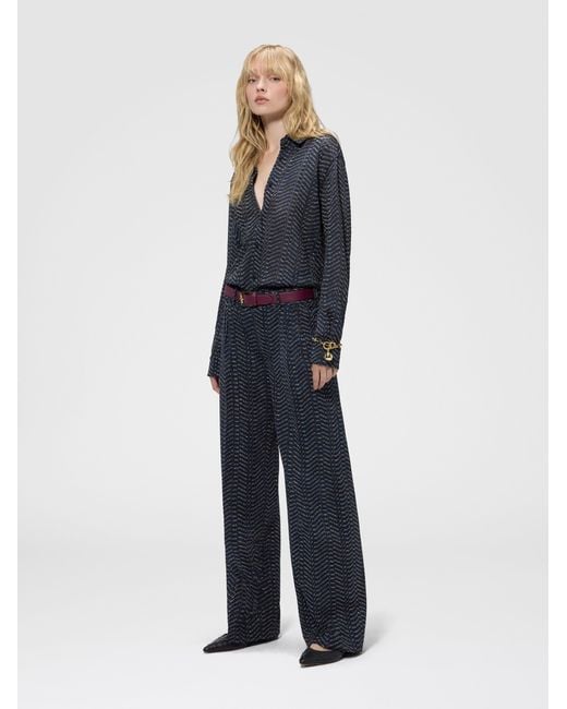 Missoni Blue Classic Viscose Lamé Trousers With Greek Key Motif