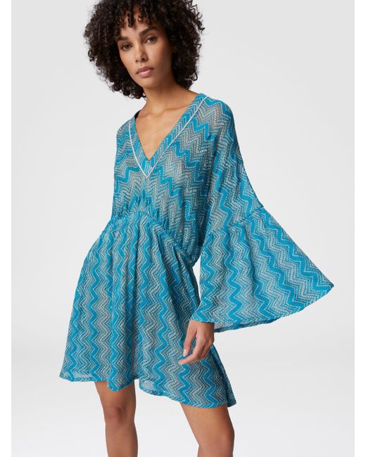 Robe Couvrante En Viscose Lamé Zigzag À Manches Larges, Femme, Taille Missoni en coloris Blue