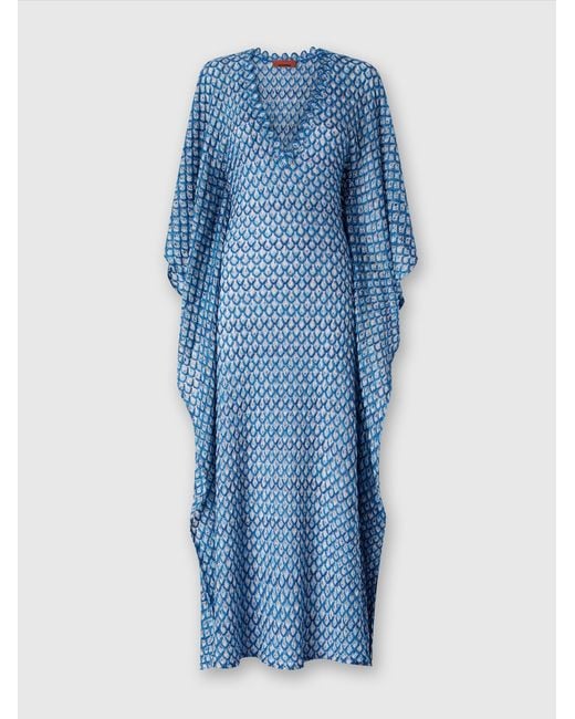 Missoni Blue Viscose Lamé Shell Motif Kaftan With Batwing Sleeves