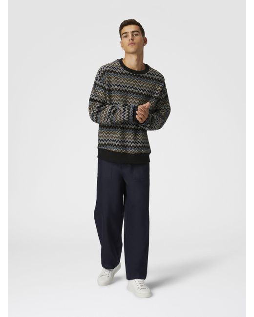 Missoni Zick-Zack-Sweatshirt Aus Baumwolle Mit Rundhalsausschnitt, Herren, Schwarz & Blau, Größe in Black für Herren