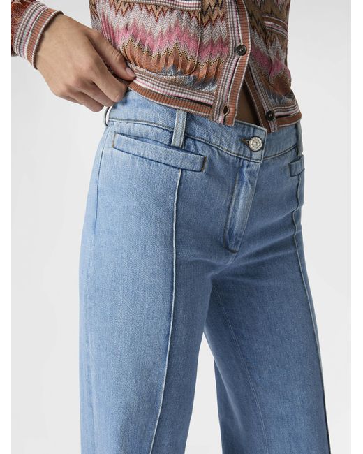 Missoni Blue Denim Flared Trousers With Cuffed Hem And Center Crease
