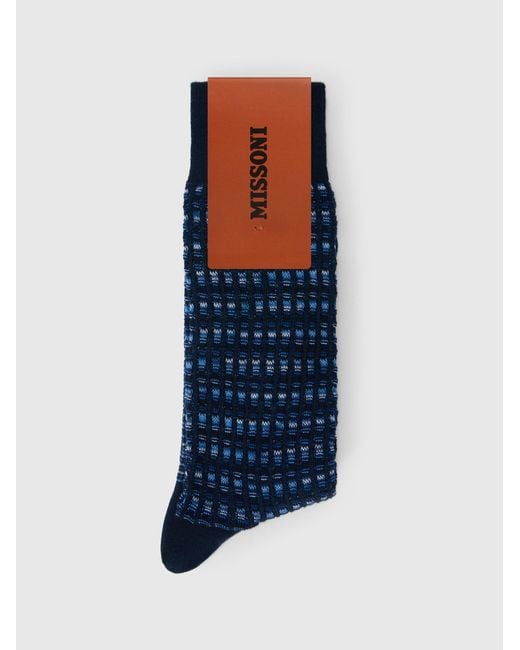 Missoni Blue Mid-Length Cotton-Blend Socks With Check Pattern for men
