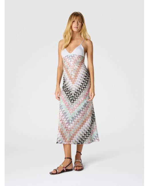 Missoni White Sleeveless Long Dress With Contrast Bodice