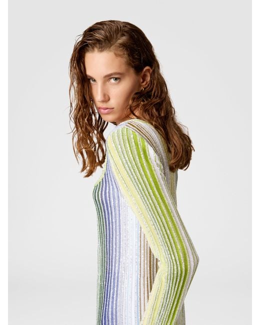 Robe Longue Partielle Rayée À Sequins Et Manches Longues, Femme, Taille Missoni en coloris Multicolor