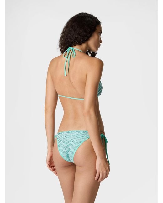 Missoni Blue Triangle Mesh Bikini With Zigzag Pattern And Sequins