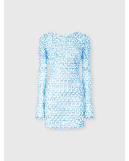 Missoni Blue Short Lace Long Sleeve Cover-Up